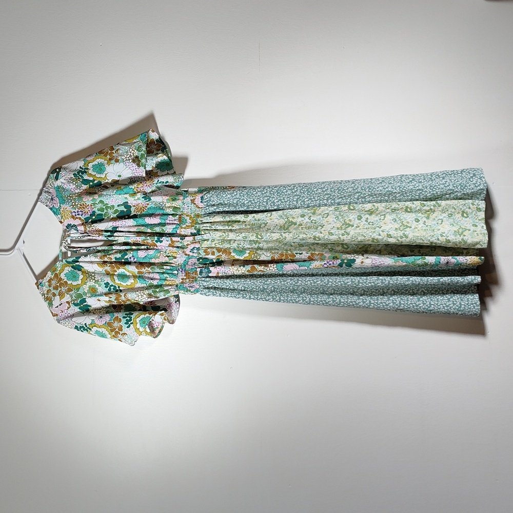 Umgee green floral patchwork kimono sleeve midi dress S - Picture 2 of 9